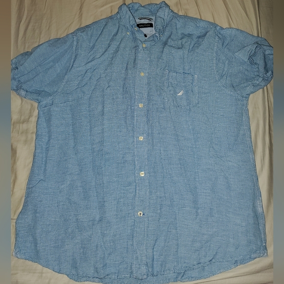 Vintage Nautica Blue and White Mini Checkered Casual Button Down Shirt Size XL - Picture 1 of 4